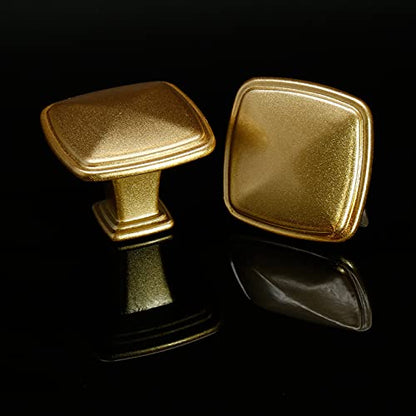 25 Pack Brushed Brass Cabinet Knobs, 1-1/5" Square