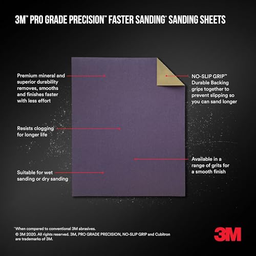 3M Pro Grade Precision Sanding Sheets with No-Slip Grip, 9 x 11 in, 400 Grit, 10-Pack (SHR400-PGP-10T) - style: 400 Grit, 10 Sheets, 9" x 11"