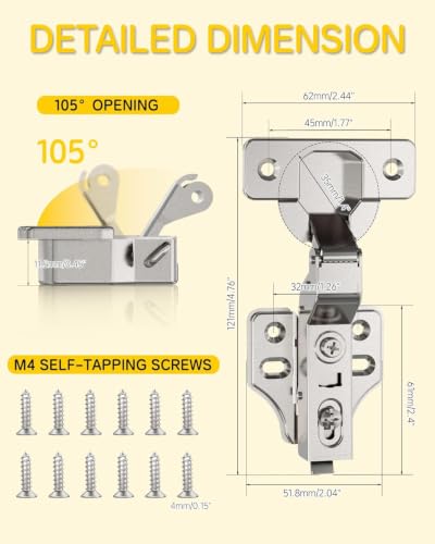 Onemake 20 Pack Inset Soft Close Cabinet Hinges, Stay at Will 105° Concealed Hinge, Smooth Slow Self Closing, 3D Adjustment, Clip-on Plate, Frameless Hidden Door Hardware for Kitchen Cupboard - size: Inset