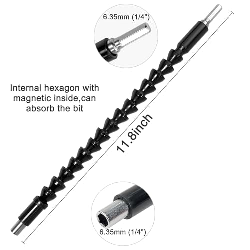 Guyuyii 90°/105° Right Angle Drill Attachment Kit and 11.8" Flex Extension - color: Black, Set of 3