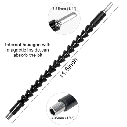 Guyuyii 90°/105° Right Angle Drill Attachment Kit and 11.8" Flex Extension - color: Black, Set of 3