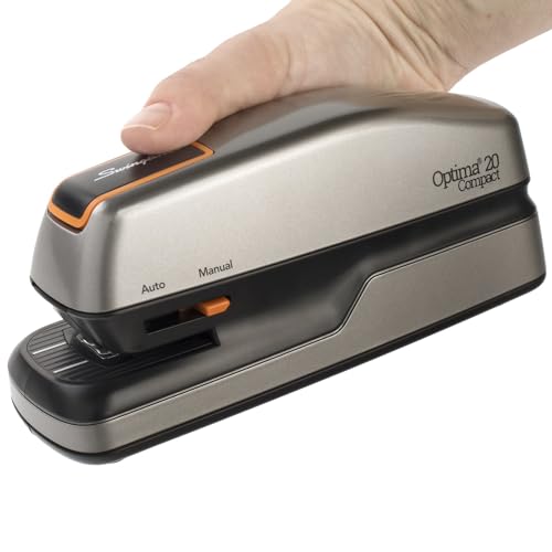 Swingline Electric Stapler, 20 Sheet Capacity, Optima 20, Jam Free, Compact, Automatic or Manual, Plug In or Battery, Orange and Gray (48207) - size: 20 Sheet, style: Half Strip (Compact) (Pack of 1)