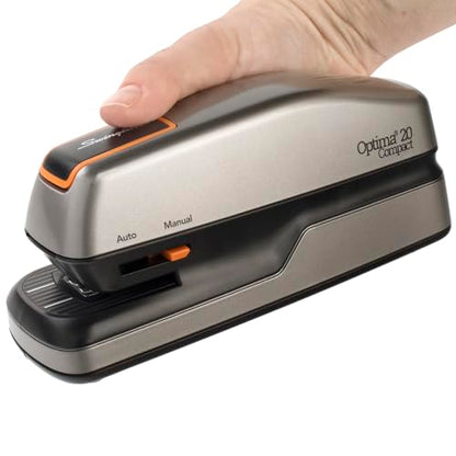 Swingline Electric Stapler, 20 Sheet Capacity, Optima 20, Jam Free, Compact, Automatic or Manual, Plug In or Battery, Orange and Gray (48207) - size: 20 Sheet, style: Half Strip (Compact) (Pack of 1)