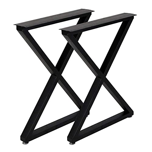TIEOU Metal Legs for Table X Shape 28" H Tall Industrial Black Table Legs Heavy Duty Metal Desk Legs Set of 2(Without Boards) - size: X Shape-28"H