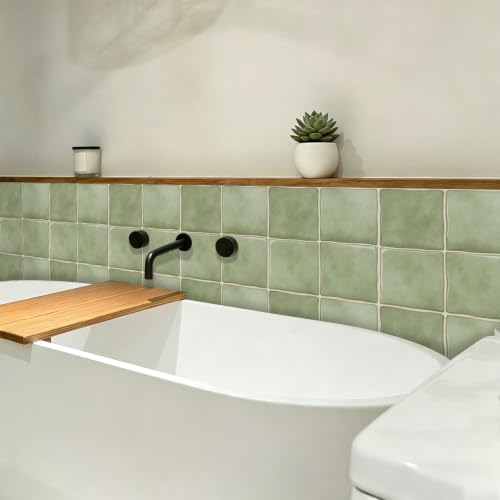 10pcs Peel and Stick Light Green Backsplash Tiles – 7.87in x 7.87in Self-Adhesive Kitchen Wall Tiles, Bathroom Wall Panels, Modern DIY Stick On Tiles, Home Decor - color: Muted green