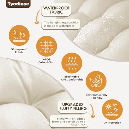 Outdoor Hanging Egg Chair Cushion Replacement, Thicken Egg Chair Cushion Waterproof Basket Eggs Chairs Cushion with Headrest Pillow, U-Shaped Cushions for Hanging Eggs Chairs Swing (Cream) - color: Cream