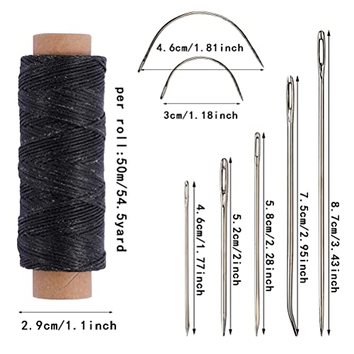55 Yards Waxed Thread with 7 Leather Needles for Hand Sewing - color: Black