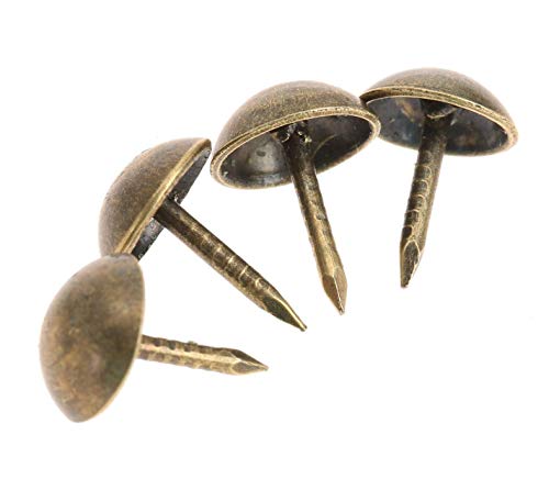 100 Pcs Bronze Round Head Nails Vintage Decorative Tacks Brass Upholstery Snag Thumb Stud Antique Copper Push Pins for Furniture Sofa Chair Wood Case Small Size (Head Dia:1/4", Height:3/8")