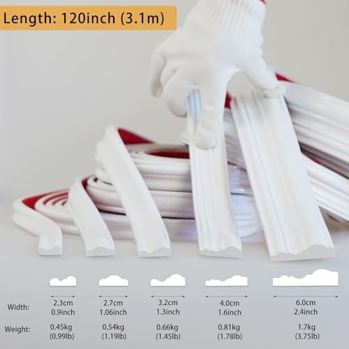 Hungbak 120"L x 2.4"W Peel and Stick Chair Rail Panel Molding, Pre-Primed Trim for Home Decoration & Wall Protection - size: 120"L x 2.4"W
