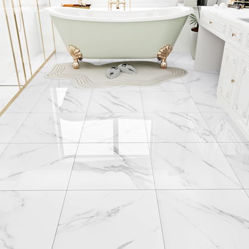WESTICK Marble Peel and Stick Floor Tile Bathroom Waterproof Vinyl Tiles - color: 1. White, size: 20 Tiles