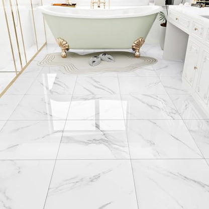 WESTICK Marble Peel and Stick Floor Tile Bathroom Waterproof Vinyl Tiles - color: 1. White, size: 20 Tiles