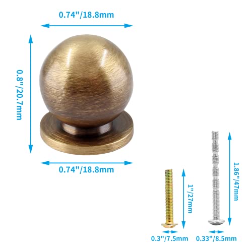 Jiozermi 4 Pack Mini Round Solid Brass Knobs, 3/4 Inch, Bronze - color: Bronze, size: 3/4 Inch(18.8mm)