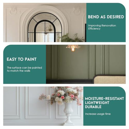 DIY Arch Panelling Paintable Matte Foaming Peel and Stick Wall Molding Trim, Self Adhesive Wainscoting Panels Flexible Chair Rail Moulding for Walls(Width 1.57IN) - color: width 1.57IN