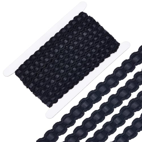 GORGECRAFT 10 Yards Faux Leather Braid Trims 16mm Wide Black Flat Strap Trim Lace Ribbon Gimp Cord Woven Edge Trimmings Webbing for Home Decor Garment Bag Accessories DIY Sewing Crafts - size: 16mm