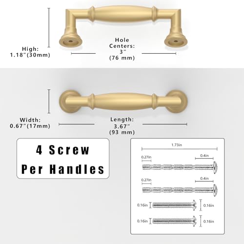 10 Pack Brushed Gold Cabinet Pulls 3 Inch(76mm) Kitchen Cabinet Handles Solid Zinc Alloy Cabinet Hardware Drawer Pulls - color: Brushed Gold, size: 3" Hole Center
