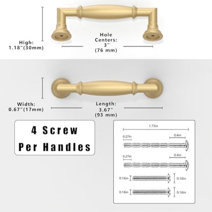 10 Pack Brushed Gold Cabinet Pulls 3 Inch(76mm) Kitchen Cabinet Handles Solid Zinc Alloy Cabinet Hardware Drawer Pulls - color: Brushed Gold, size: 3" Hole Center