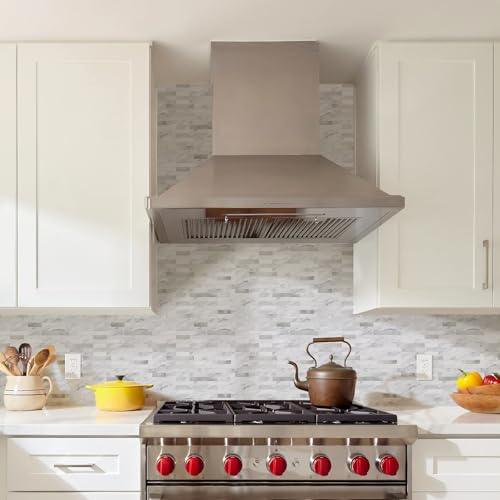 STICKGOO Peel and Stick Backsplash, PVC Wall Tiles Stick on Backsplash for Kitchen(10 Sheets, White Marble with Metal Silver) - color: White Marble with Metal Silver