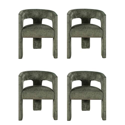 Jofran Gwen Jacquard Upholstered Accent Chair, Modern Luxury Plush Sculptural Armchair for Dining Room or Living Room, Chairs Living Room, Forest, Set of 4 - color: Forest, size: Set of 4