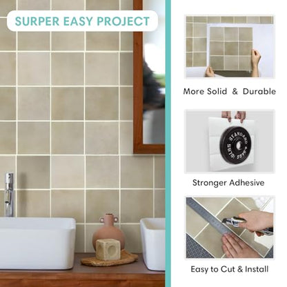 Commomy Thicker Peel and Stick Tiles 10 pcs of 12" x 12" - color: Glossy Gradient Taupe & Thicker Design
