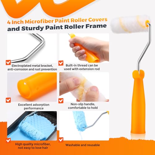 Leumoi 160 Pcs 4 Inch Paint Roller Covers with 2 Paint Roller Frame