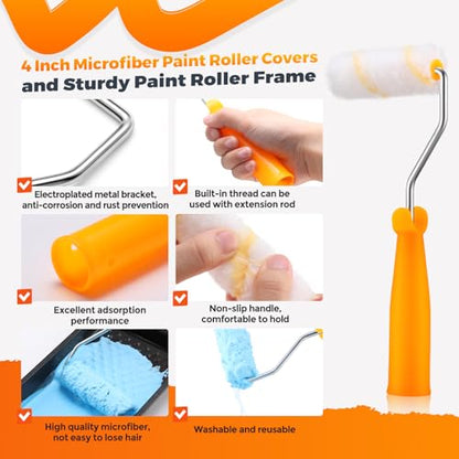 Leumoi 160 Pcs 4 Inch Paint Roller Covers with 2 Paint Roller Frame