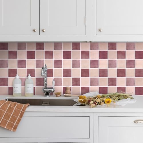 Commomy Matte 3D Peel and Stick Backsplash,10 Pcs 11.8"x11.8" Rose Pink - color: Dusty Rose