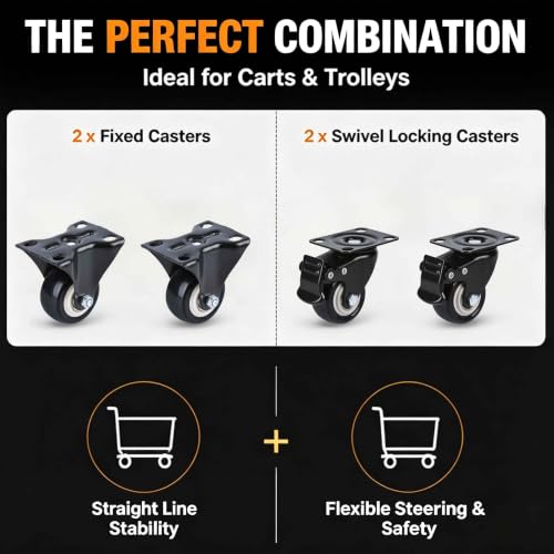 2 Inch Heavy Duty Plate Casters (2 Fixed+2 Locking Swivel) Set of 4 - color: 2 Swivel with Brake + 2 Rigid