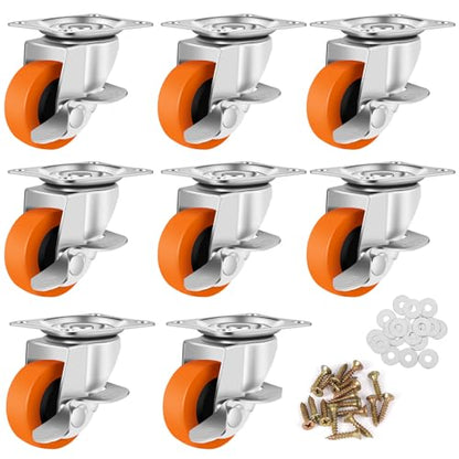 Caster Wheels, 2.5 Inch Casters Set of 8, Heavy Duty Caster with Brake - style: Orange-2.5"8pack