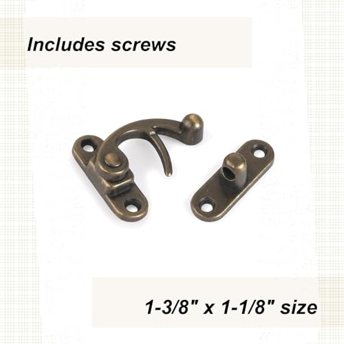 Highpoint Hook Latch Small Antique Brass 1-Piece with Screws - size: 1-3/8" tall and 1-1/8" wide Antique Brass