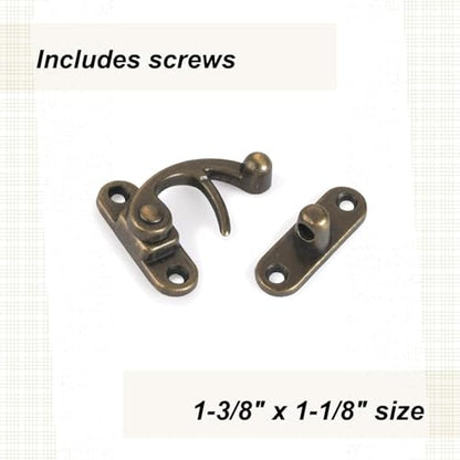 Highpoint Hook Latch Small Antique Brass 1-Piece with Screws - size: 1-3/8" tall and 1-1/8" wide Antique Brass
