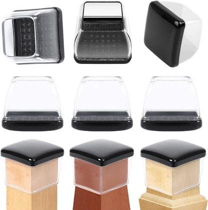 Ezprotekt 24 Pcs Chair Sliders for Carpet, Square Chair Glides for Carpet, Carpet Teflon Furniture Sliders Pads, Chair Leg Protectors Caps for Carpet - for Dining Table Chair, Black XL(Fit: 1.5"-2") - size: XL-Clear