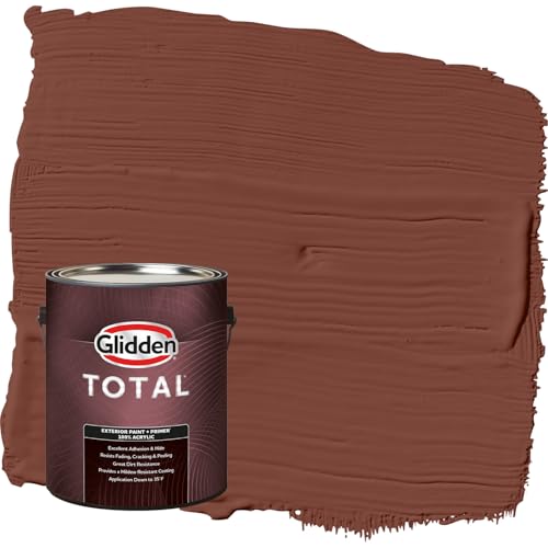 Glidden Total Exterior Paint & Primer All-in-One, Warm Mahogany/Red, Semi-Gloss, 1 Gallon - color: Warm Mahogany, size: 128 Fl Oz (Pack of 1)