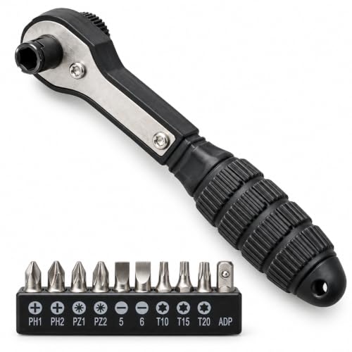 11 PCS Mini Ratcheting Screwdriver Set Right Angle Compact Repair Kit - color: Black Silver, size: 11PCS