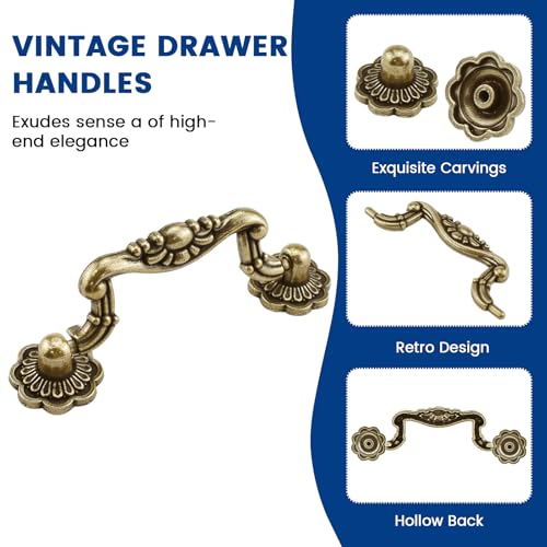 6 Pcs Vintage Drop Bail and Cabinet Drawer Knobs Kits, 3 Inch Hole Center