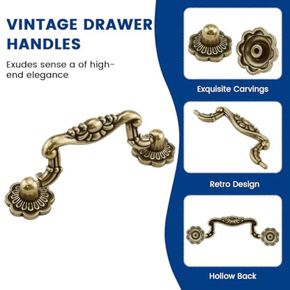 6 Pcs Vintage Drop Bail and Cabinet Drawer Knobs Kits, 3 Inch Hole Center