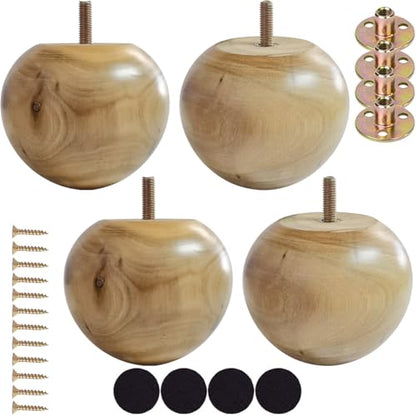 3 Inch Wooden Sofa Legs - Solid Wood Sofa Furniture Replacement, Cabinet/Desk/Bookcase Legs DIY, with Mounting Plate & Screws Set of 4 - size: 3 inch Oak