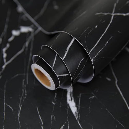 Marble Contact Paper Black Peel and Stick Wallpaper for Kitchen Countertop - color: Black/White, size: 17.7" x 78.7"