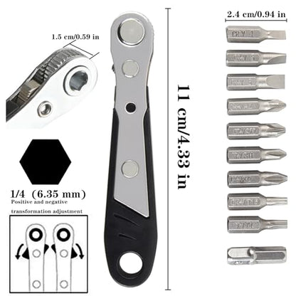 11 in 1 Right Angle Ratcheting Screwdriver Magnetic Low Profile 36 Tooth