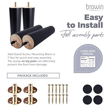 5 inch Solid Wood Tapered Furniture Legs Set of 4 with 5/16" Bolts - color: Black, size: 5" (12cm)