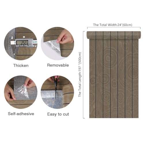 CHIHUT Large Roll 24"x197" Wood Slat Wall Panel Thick Faux Chocolate Brown Teak Soundproof Foam Wood Panel Wallpaper Peel and Stick Temporary Rustic Accent Wall Panels for Bedroom Living Room - color: Chocolate Brown Teak-24"x197"