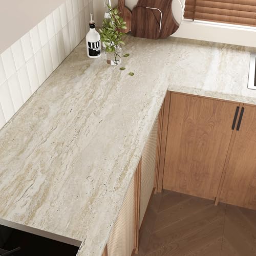 VEELIKE Travertine Contact Paper Peel and Stick Countertops Vinyl Wrap - size: 32" x 354"