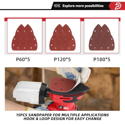 Prostormer Detail Sander, 13000RPM Mouse Sander, 1.6A Electric Palm Sanders - color: Red