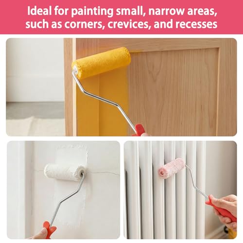 4 Inch Mohair Paint Roller Kit, 12 Pack Small Paint Roller Set with Frame, Nap Lint-Free and Shed-Resistant Mini Roller Covers for Cabinets, Doors, Wood, Furniture, Corners, Trim and Walls
