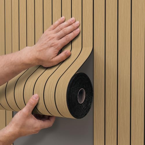 Peel and Stick Wood Slat Wall Panels, Yellow Wood, 118 x 15.7 in - color: Yellow Wood Grain, size: 15.7" x 118"