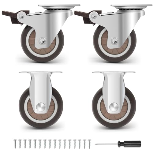 Caster Wheels 2 Inch - 2 Fixed & 2 Swivel with Brakes Casters Set of 4, Silent Rubber Casters Non Marking Castor Wheels for Furniture, Plate Swivel Caster for Indoor and Outdoor Use - size: 2 INCH (2 RIGID & 2 SWIVEL)