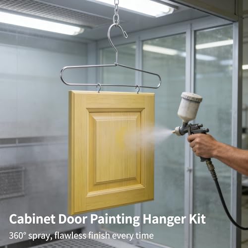 24 Pcs Cabinet Door Painting Hanger Kit, 14.57 Inch Paint Drying Rack Stand with 60 Pcs Zinc Plated Metal Screw-in Cup Hooks & Protective Gloves, Ideal for Woodworking DIY & Furniture Refinishing