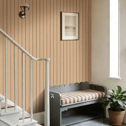 Arthome Peel and Stick Slat Wall Panels 15.7"x360",Self-Adhesive PVC Wood Grain Wallpaper Panel,3D Thick Faux Soundproof Backsplash Accent Wall Tile for Walls & Furniture (Oak- Coverage 39.2 Sq.ft) - color: Oak, size: 15.7" x 360"