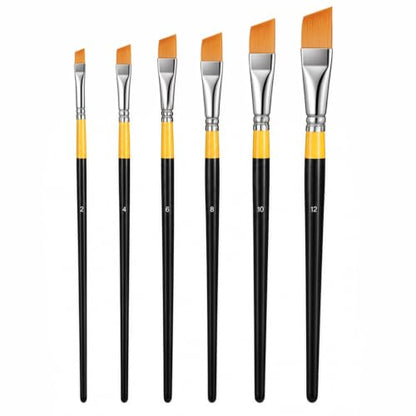 6PCS Small Angled Paint Brushes for Craft Detail Trim, 6 Sizes Flat Angular