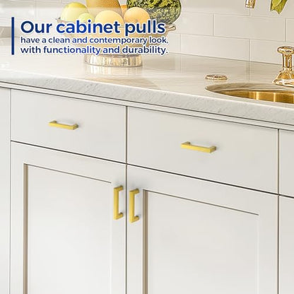 JOY DECOR Gold Cabinet Handles Square Cabinet Pulls, 3-1/2 Inch CC, 10 Pack - size: 3-1/2 Inch Hole Center
