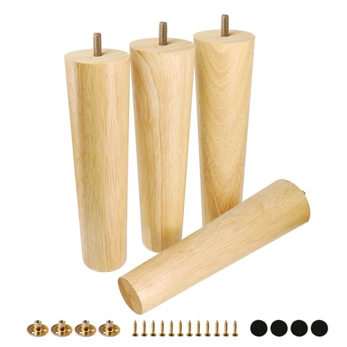 FoDau770 Rubber Wood Legs 9", Straight Taper, 5/16"-18 Thread, 4pcs - color: Varnish, size: 9 Inch - Straight (90°)
